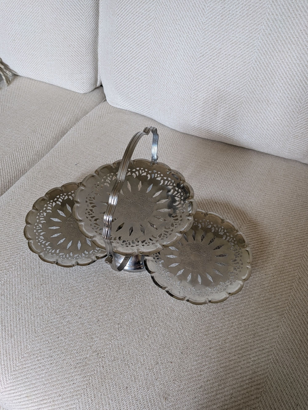 Vintage Chrome/Aluminum Two Tier Foldable Serving Platter